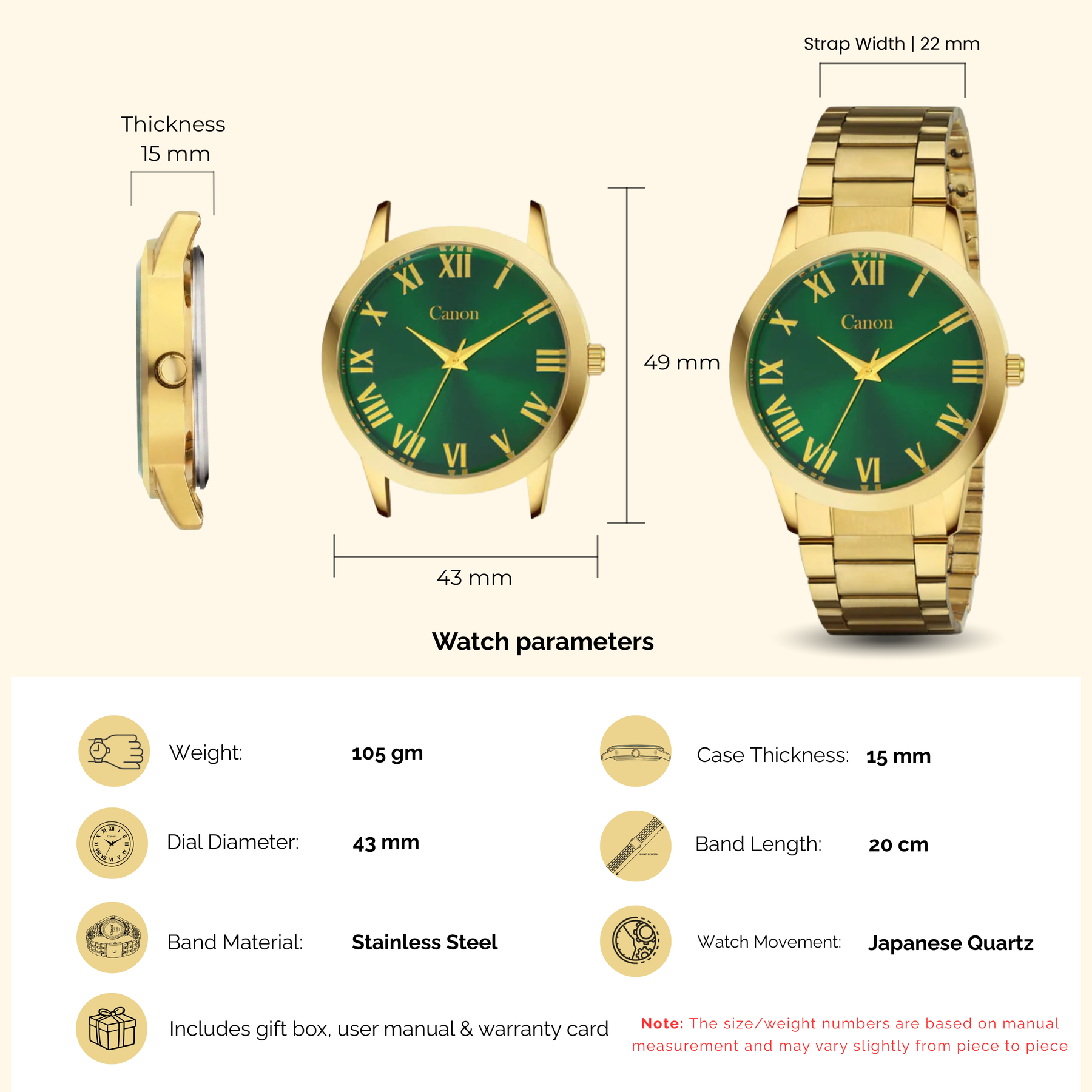 Canon Quartz Roman Dial Watch CN-297