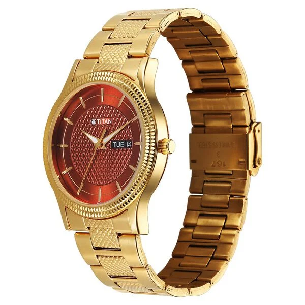 Titan Karishma Wedding Edit Quartz Analog with Day and Date Brown Dial Stainless Steel Strap Watch For Men 1650YM12