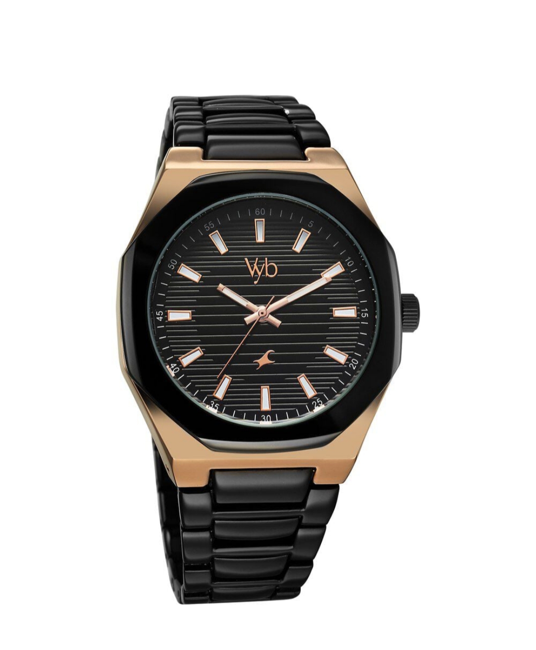 FV30012KM01W Fastrack Vyb Limitless Quartz Analog Black Dial Black Color  Metal Strap Watch For Guys