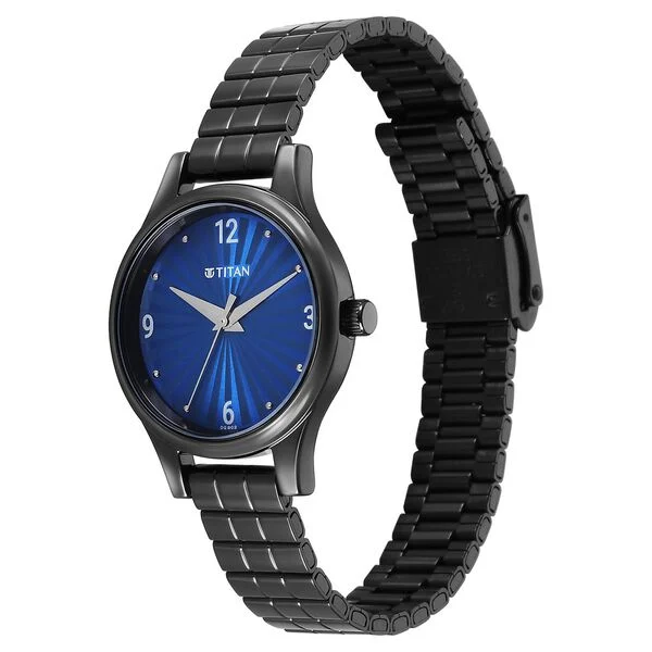 Titan Karishma Quartz Analog Blue Dial Black Stainless Steel Strap Watch For Women NT2679NM02